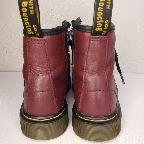 Dr Doc Martens Burgandy Leather Combat Boots Youth Kids Girls Size 12 US 1460J - Picture 6 of 16